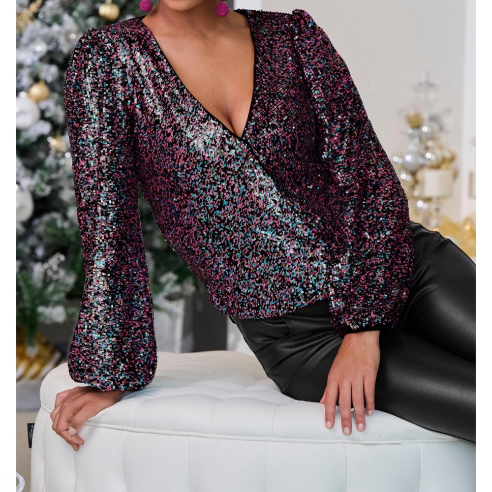Boston Proper Sequin Surplice Blouse XS